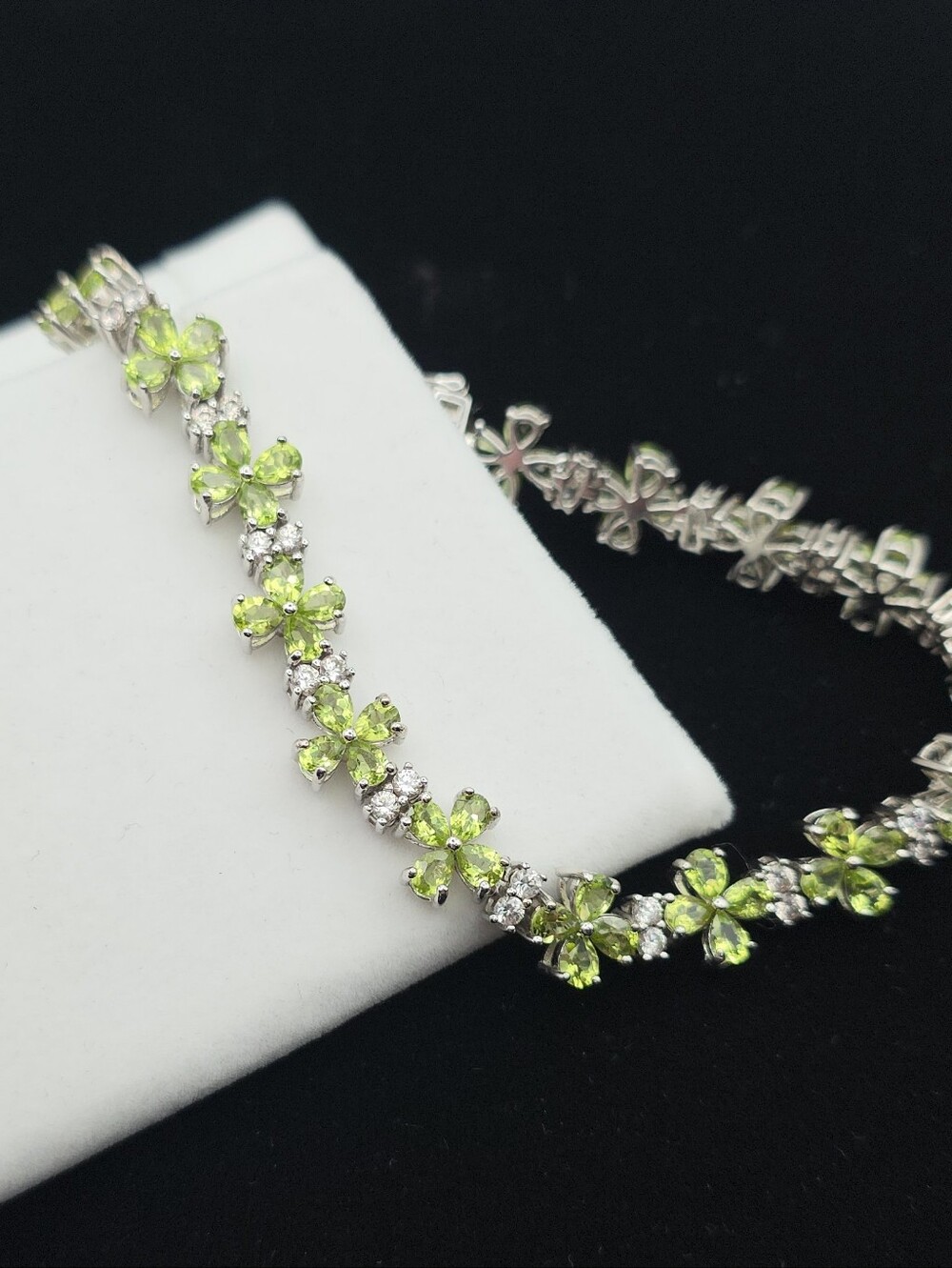 JTV 925 Sterling Silver Peridot Floral Cluster Tennis Bracelet